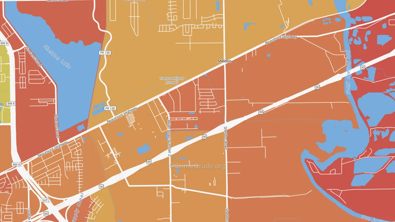 Sheldon, TX Map of Assault Rates