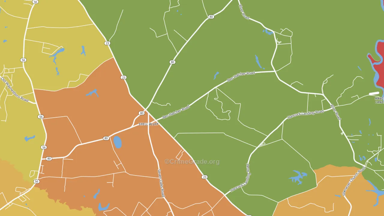 Shell Bluff, GA Map of Assault Rates