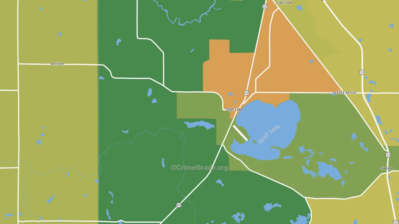Shell Lake, WI Map of Assault Rates