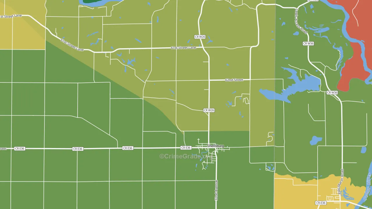 Shellsburg, IA Map of Assault Rates