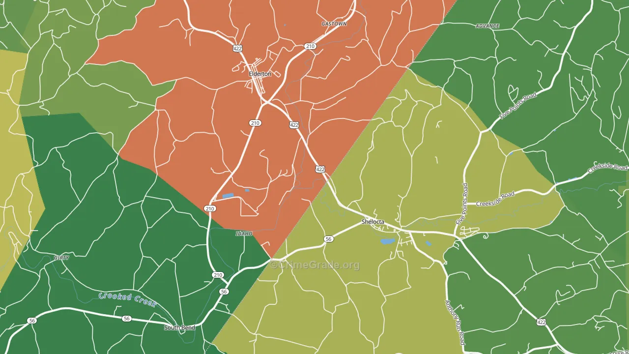 Shelocta, PA Map of Assault Rates