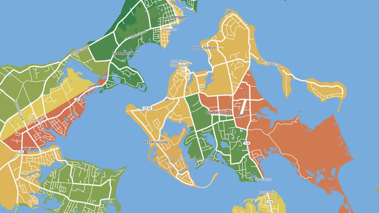 Shelter Island Heights, NY Map of Assault Rates