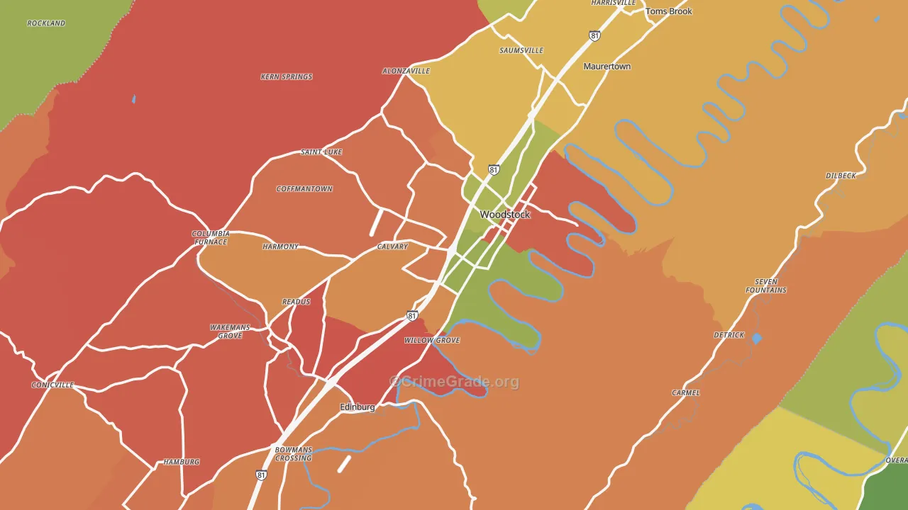 Shenandoah County, VA Map of Assault Rates