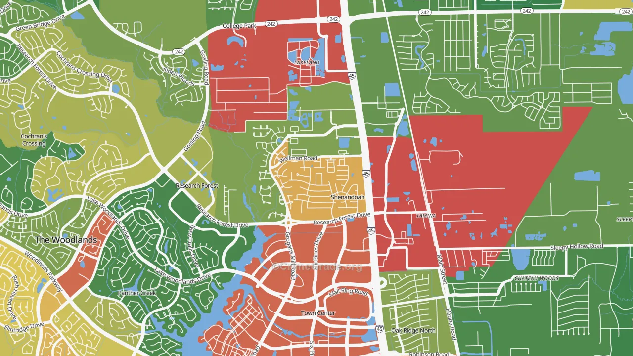 Shenandoah, TX Map of Assault Rates