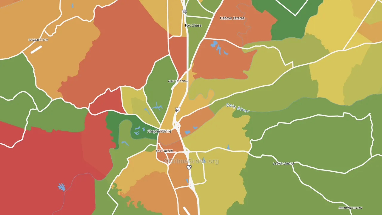 Shepherdsville, KY Map of Assault Rates
