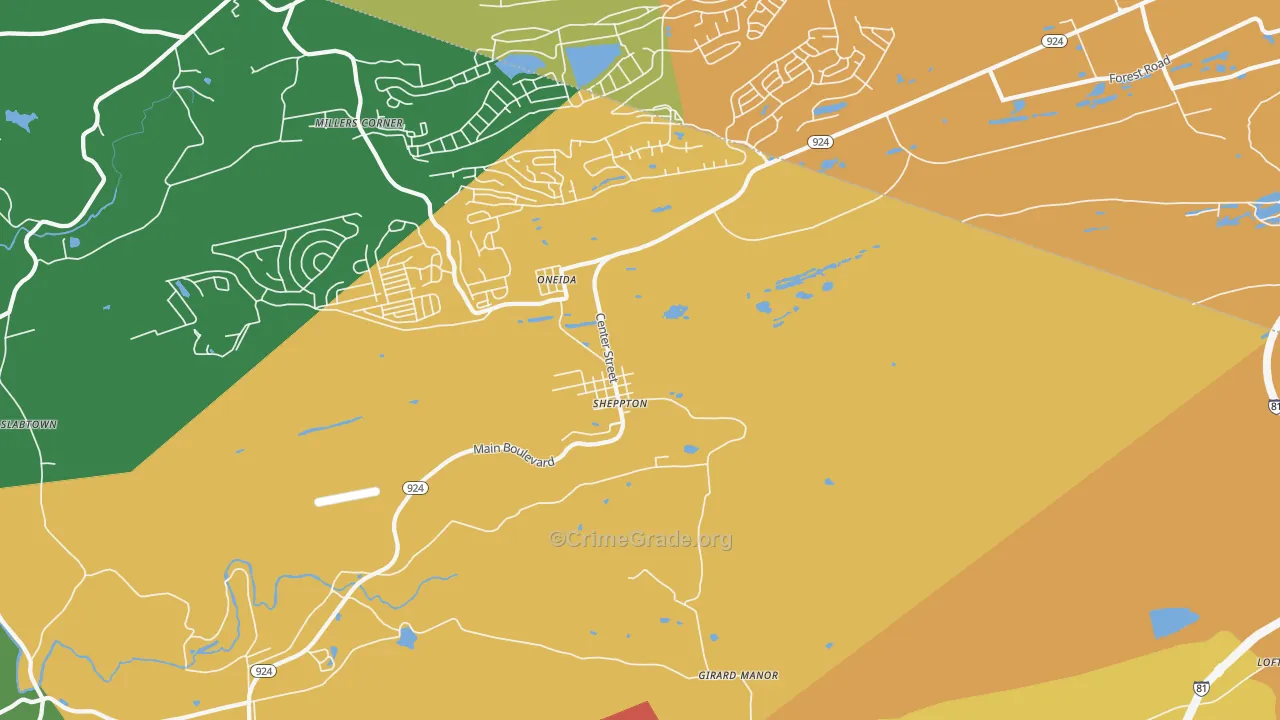 Sheppton, PA Map of Assault Rates