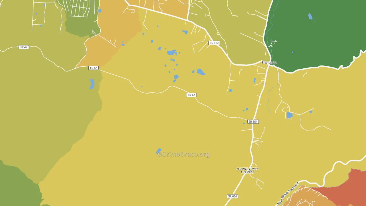 Sherando, VA Map of Assault Rates