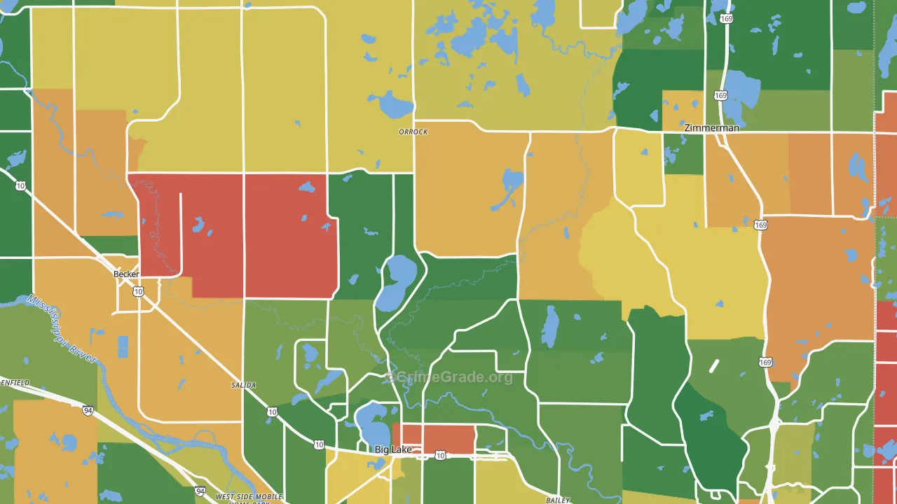 Sherburne County, MN Map of Assault Rates