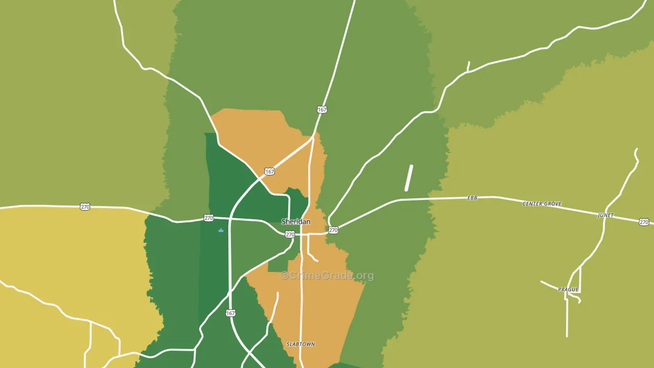 Sheridan, AR Map of Assault Rates