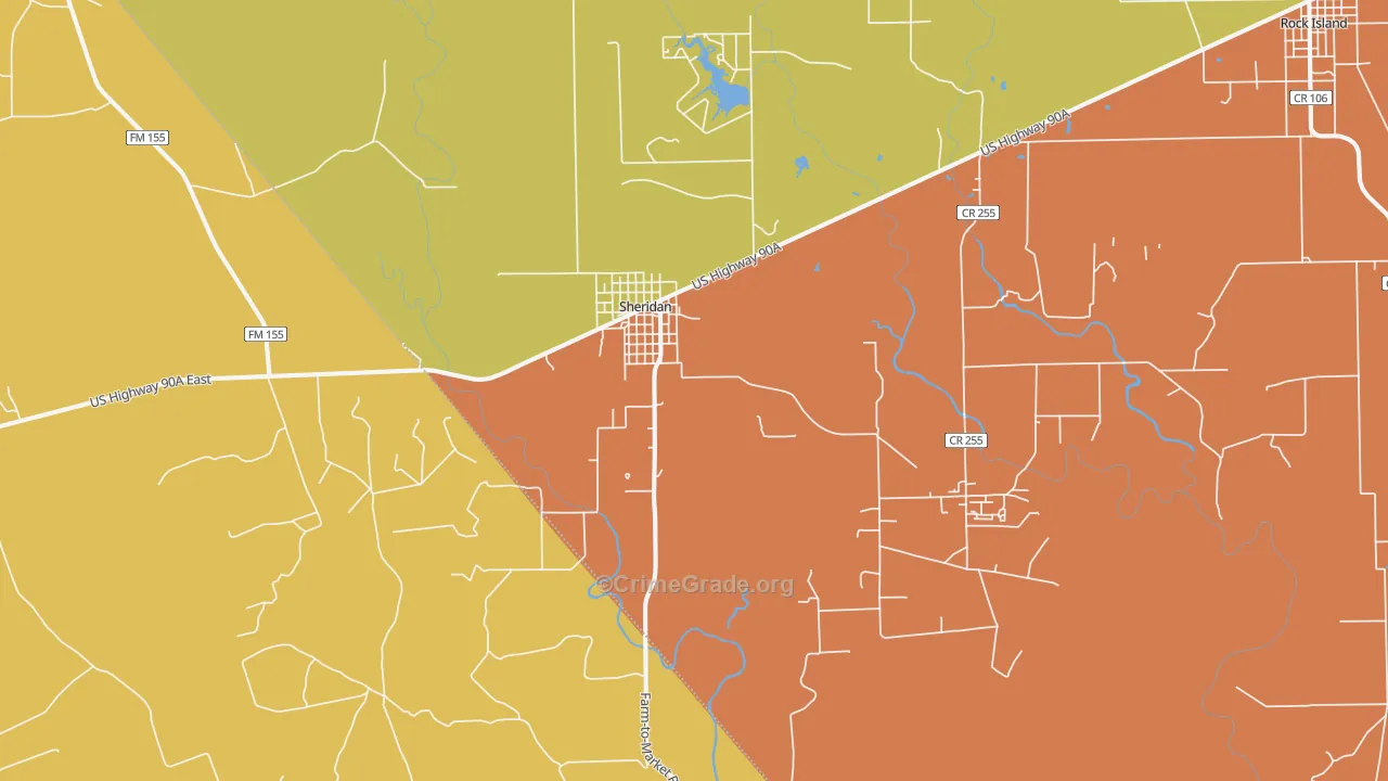 Sheridan, TX Map of Assault Rates