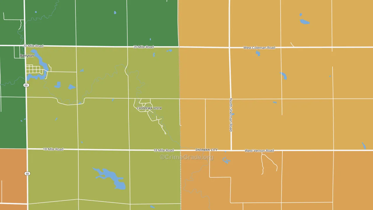 Sherman City, MI Map of Assault Rates