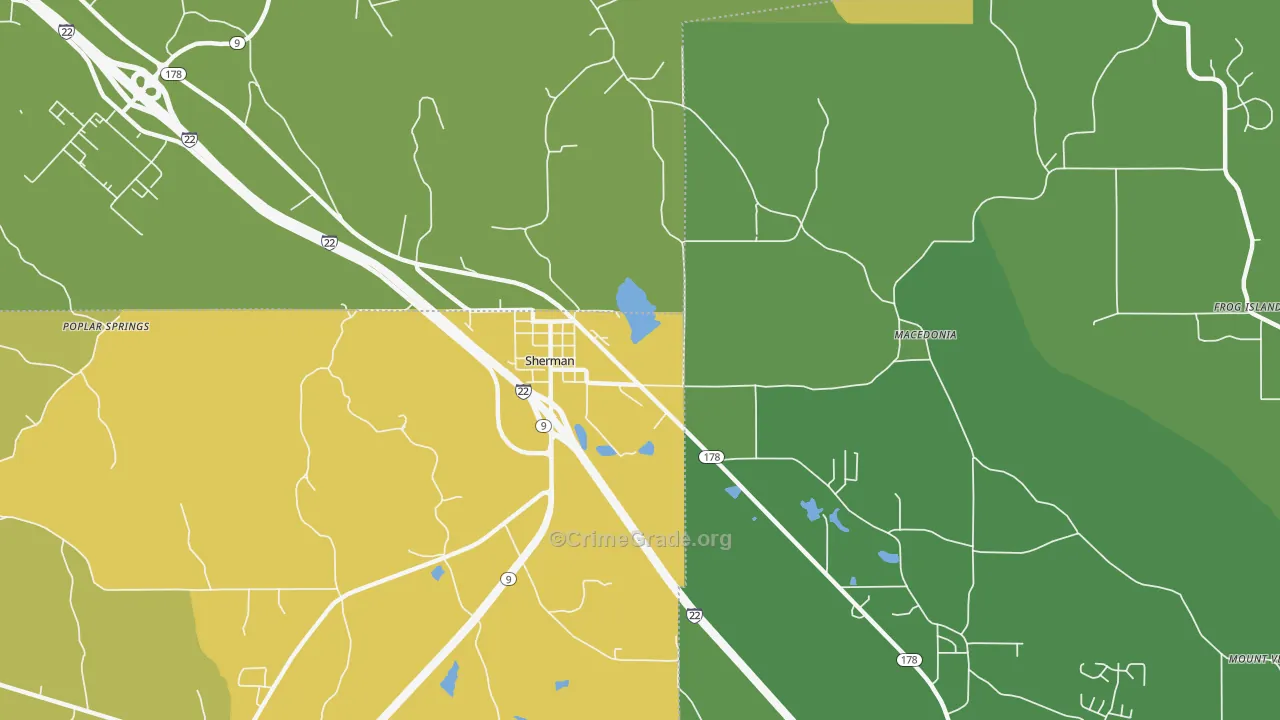 Sherman, MS Map of Assault Rates