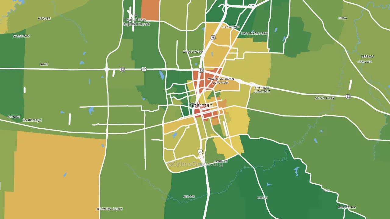 Sherman, TX Map of Assault Rates