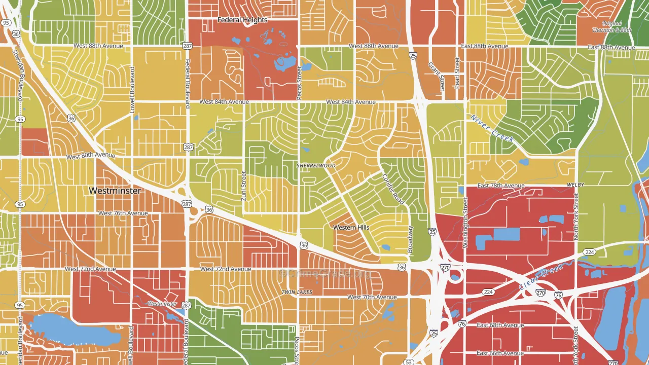 Sherrelwood, CO Map of Assault Rates