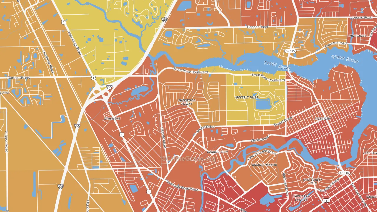 Sherwood Forest, Jacksonville, FL Map of Assault Rates