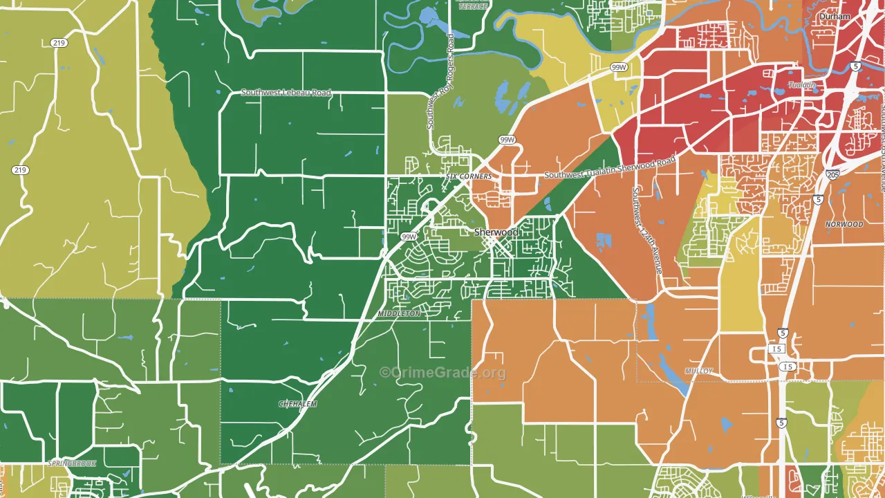 Sherwood, OR Map of Assault Rates