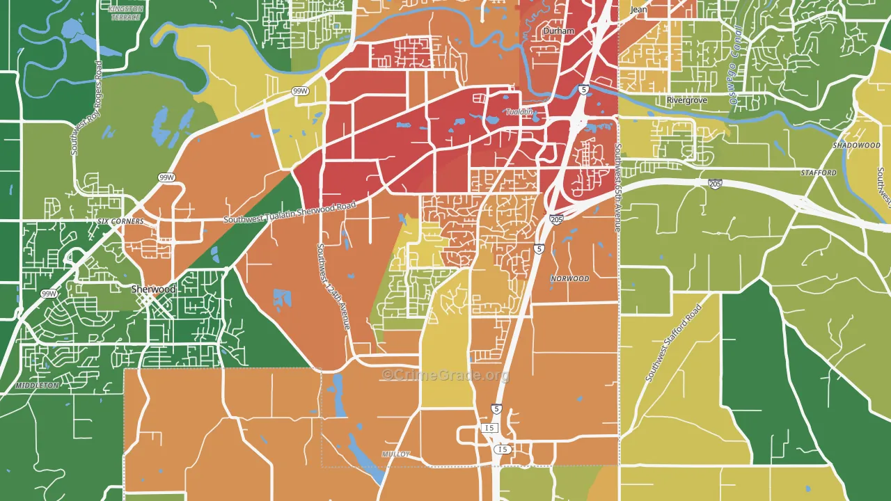 Sherwood-Tualatin South, Tualatin, OR Map of Assault Rates
