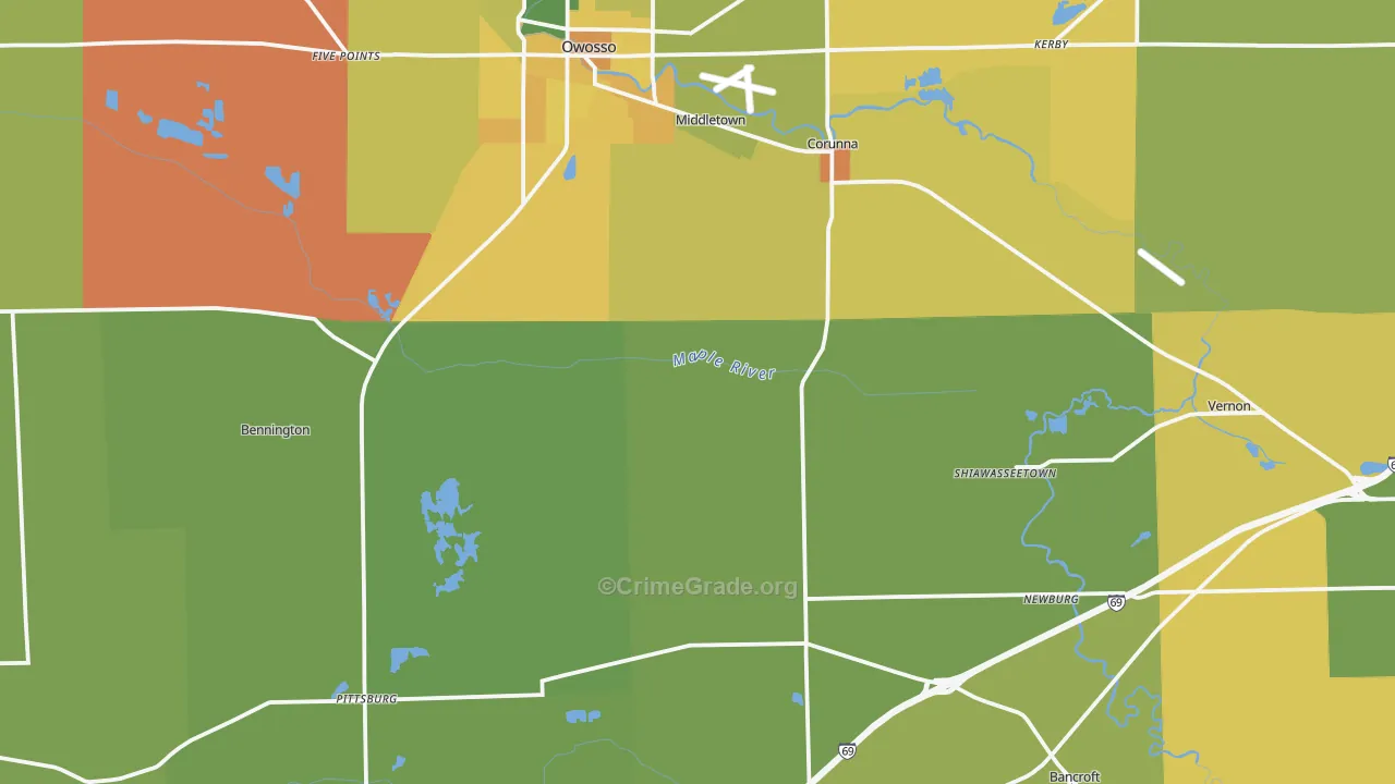 Shiawassee County, MI Map of Assault Rates