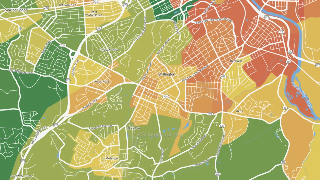 Shillington, PA Map of Assault Rates