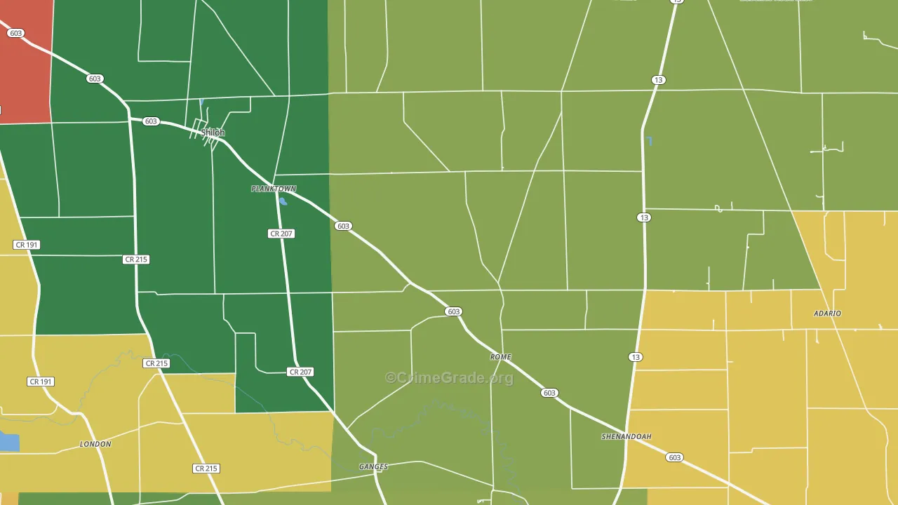 Shiloh, OH Map of Assault Rates