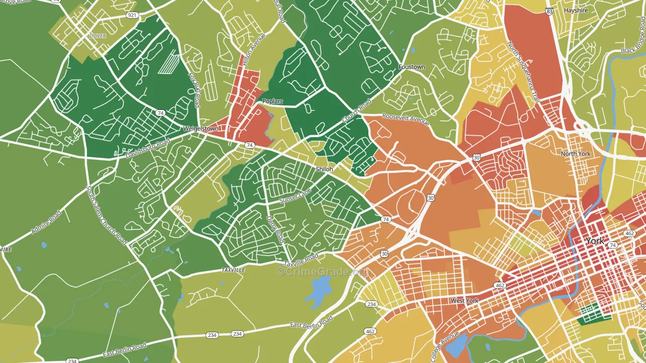 Shiloh, York, PA Map of Assault Rates