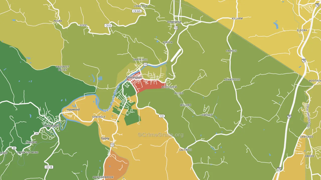 Shinnston, WV Map of Assault Rates