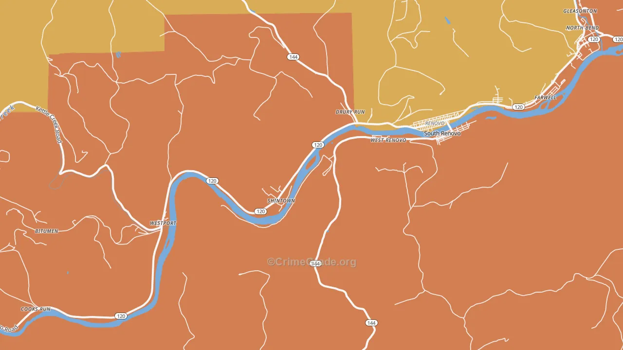 Shintown, PA Map of Assault Rates