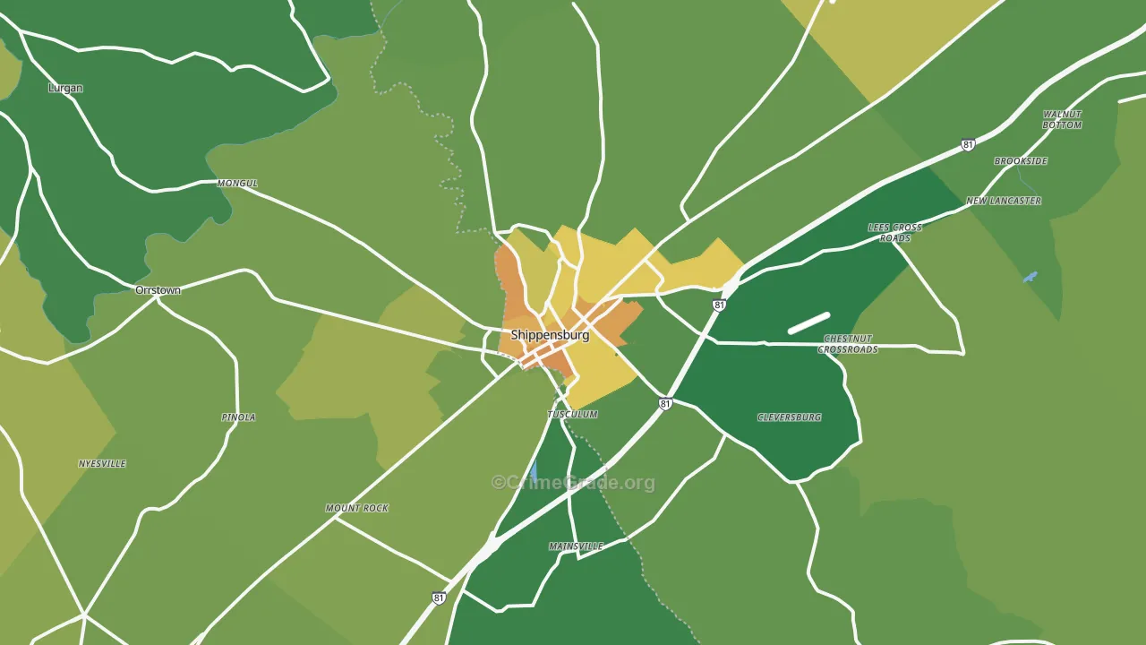Shippensburg, PA Map of Assault Rates