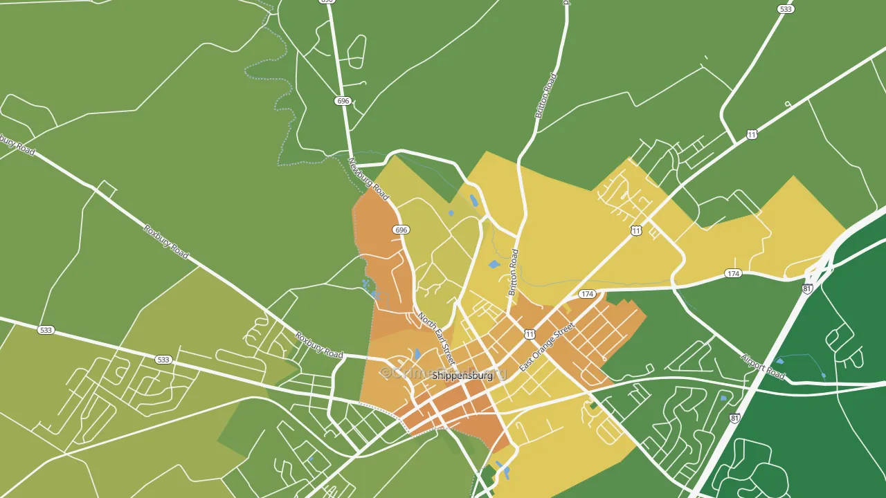 Shippensburg University, PA Map of Assault Rates
