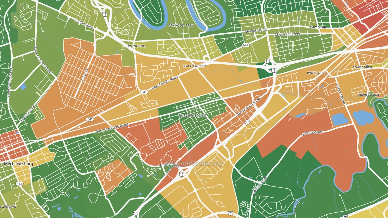 Shiremanstown, PA Map of Assault Rates
