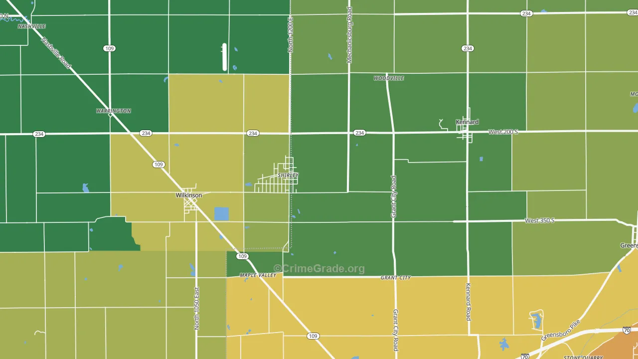 Shirley, IN Map of Assault Rates