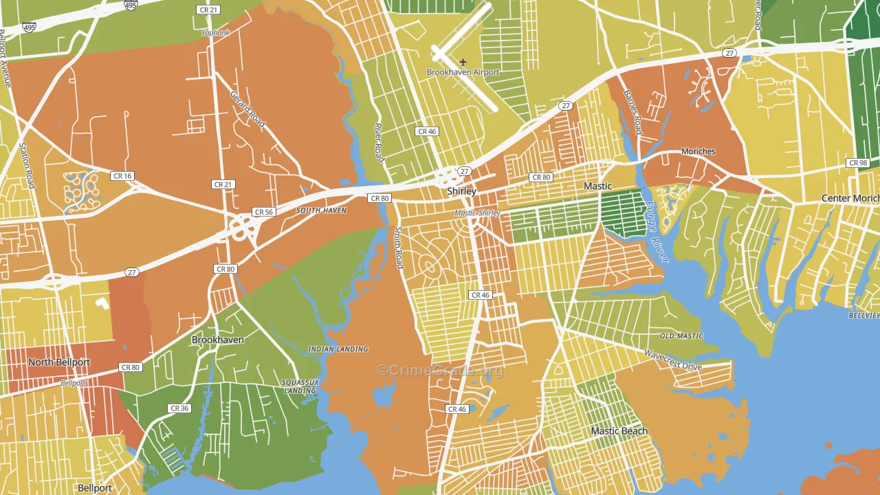 Shirley, NY Map of Assault Rates