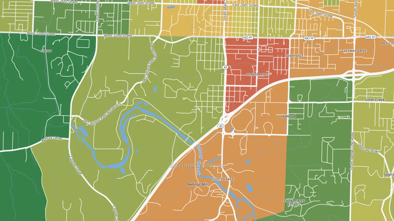 Shoal Creek Drive, MO Map of Assault Rates