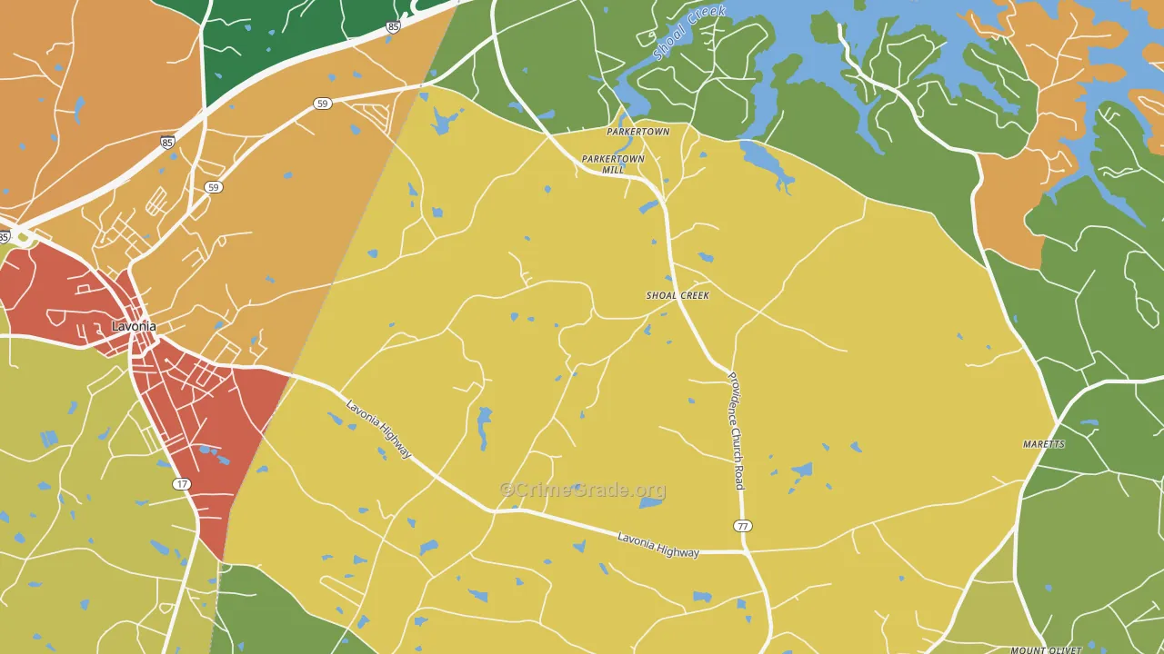 Shoal Creek, GA Map of Assault Rates