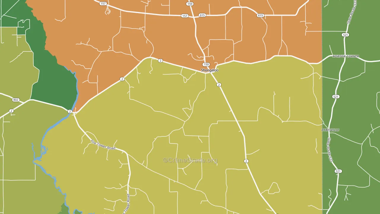Shongaloo, LA Map of Assault Rates
