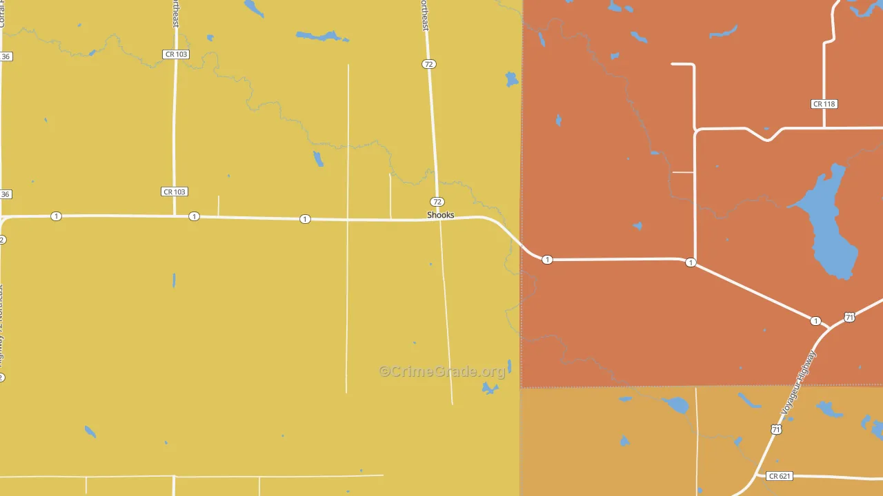 Shooks, MN Map of Assault Rates