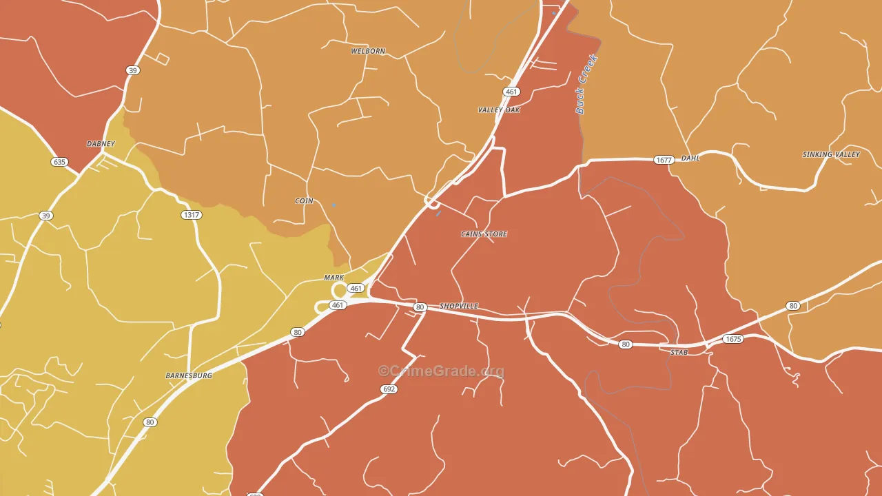 Shopville, KY Map of Assault Rates