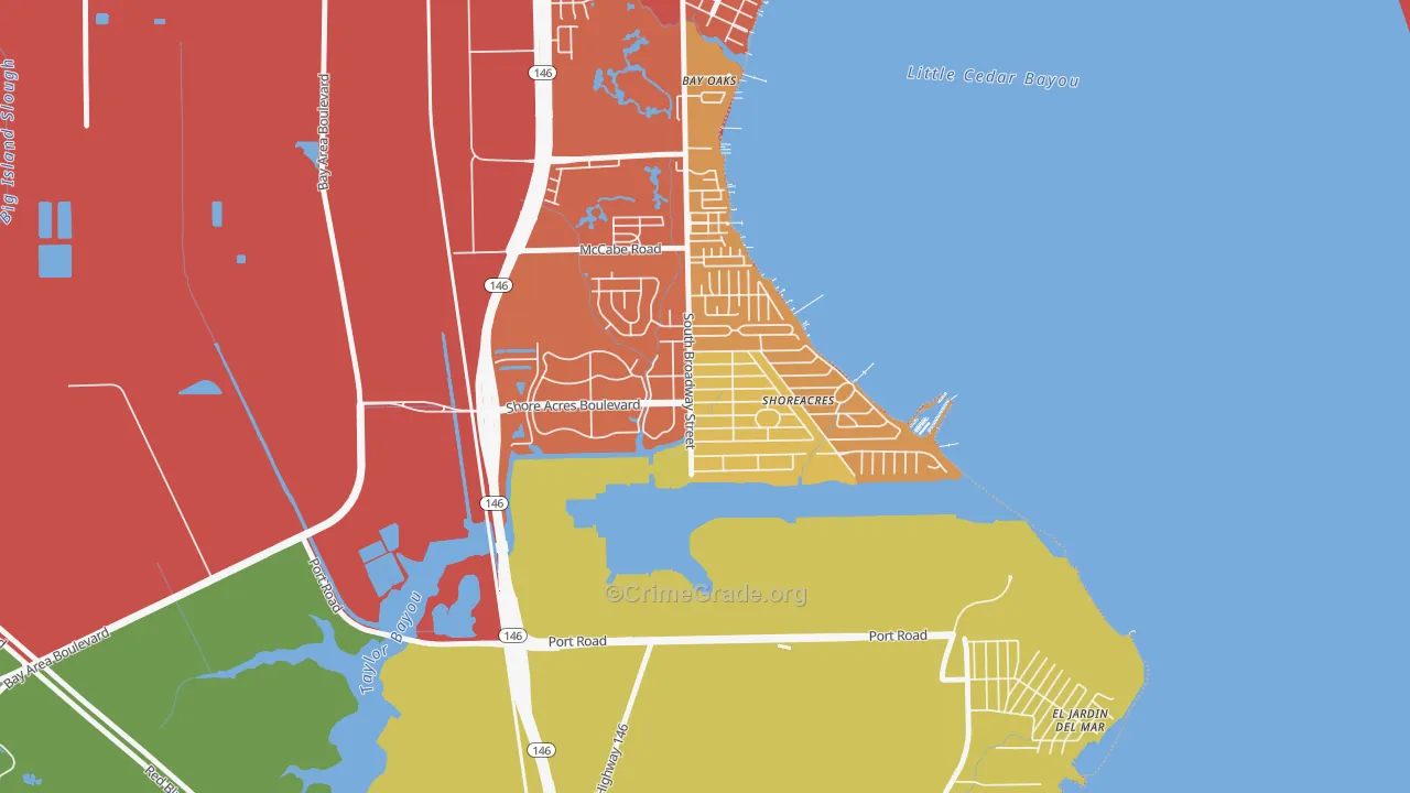 Shoreacres, TX Map of Assault Rates