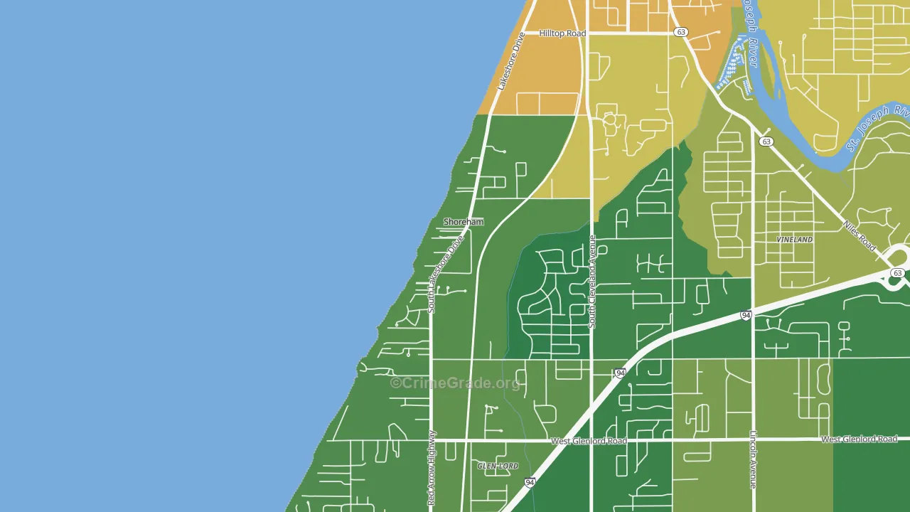 Shoreham, MI Map of Assault Rates