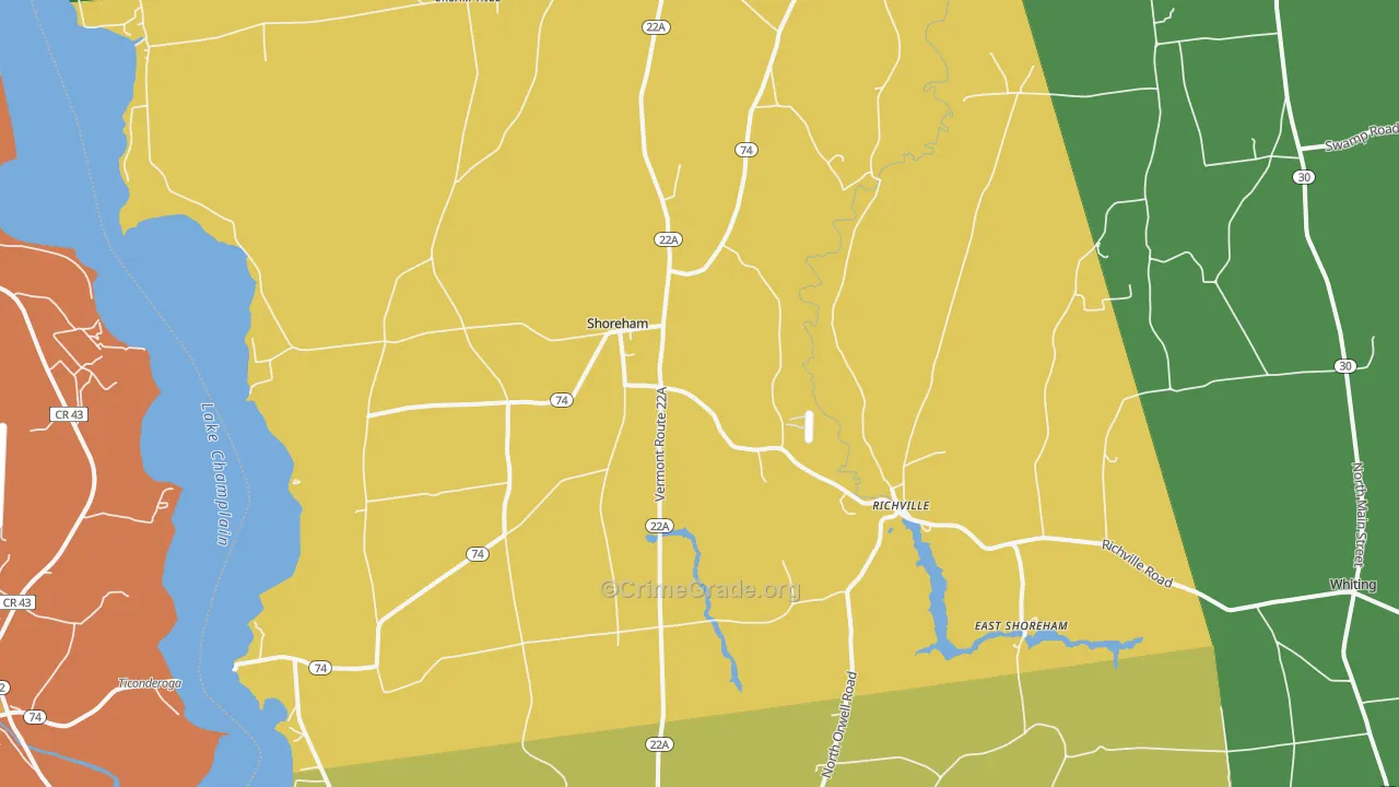Shoreham, VT Map of Assault Rates