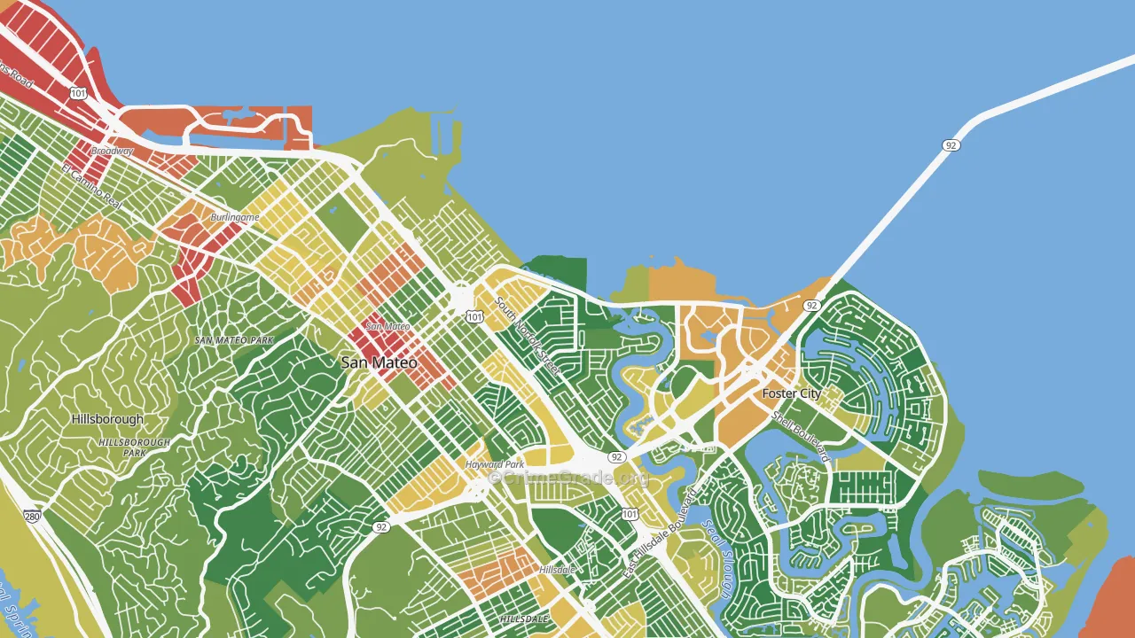 Shoreview, San Mateo, CA Map of Assault Rates