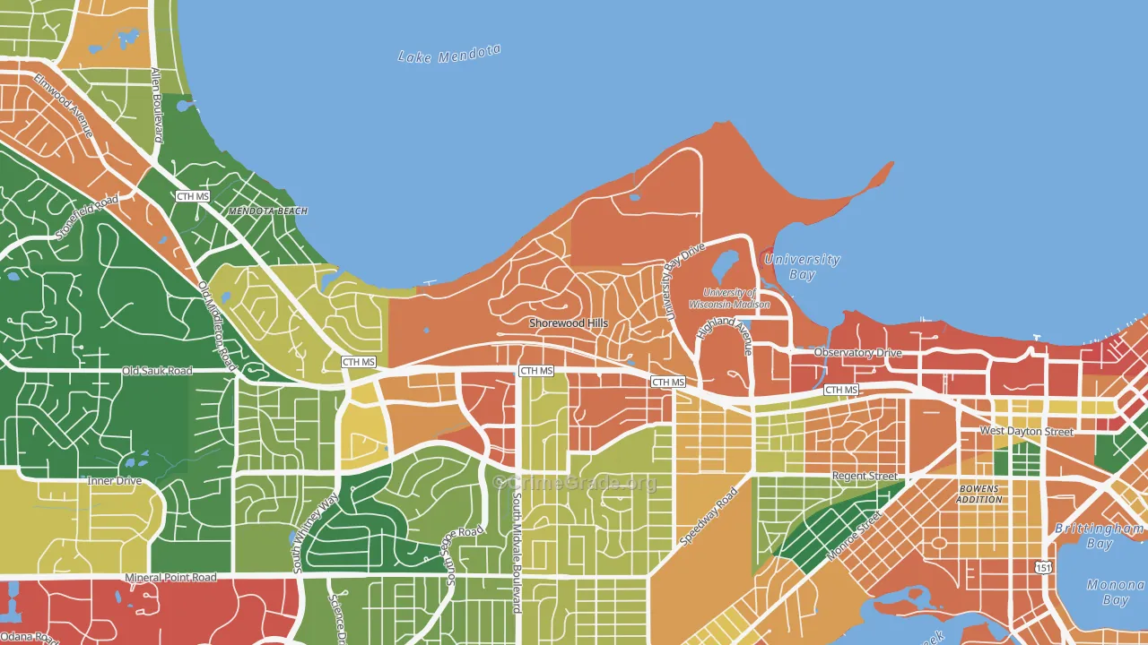 Shorewood Hills, WI Map of Assault Rates