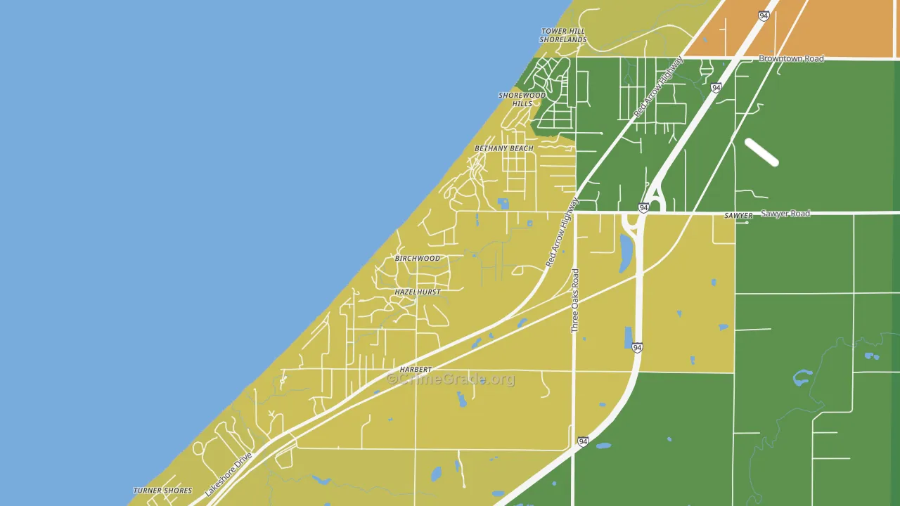 Shorewood-Tower Hills-Harbert, MI Map of Assault Rates
