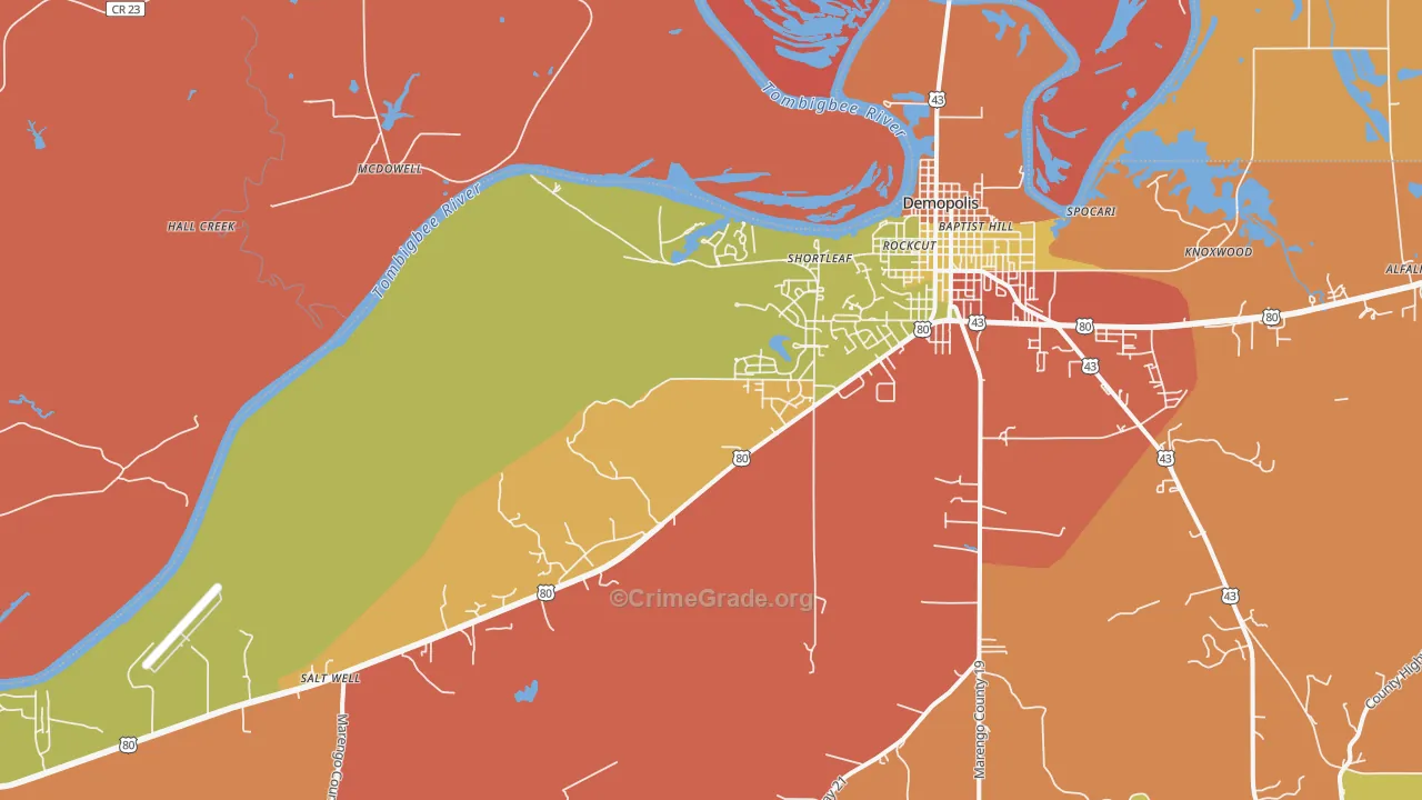 Shortleaf, AL Map of Assault Rates