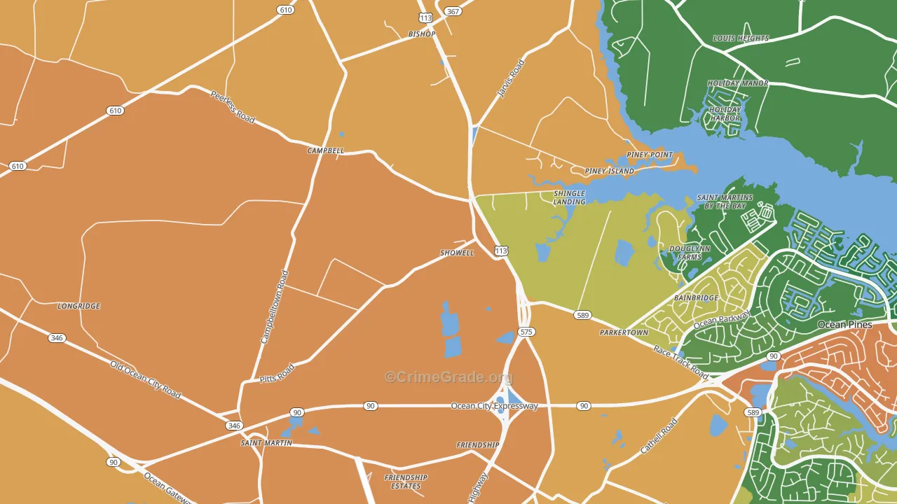Showell, MD Map of Assault Rates