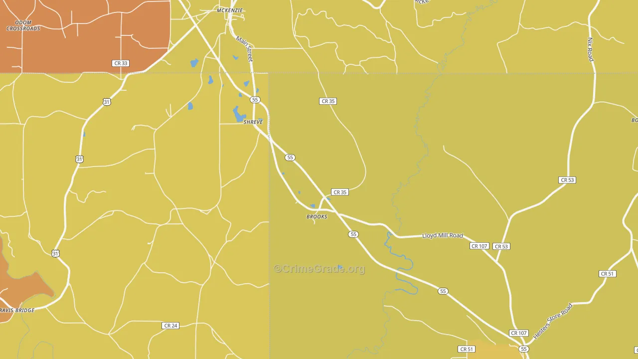 Shreve, AL Map of Assault Rates