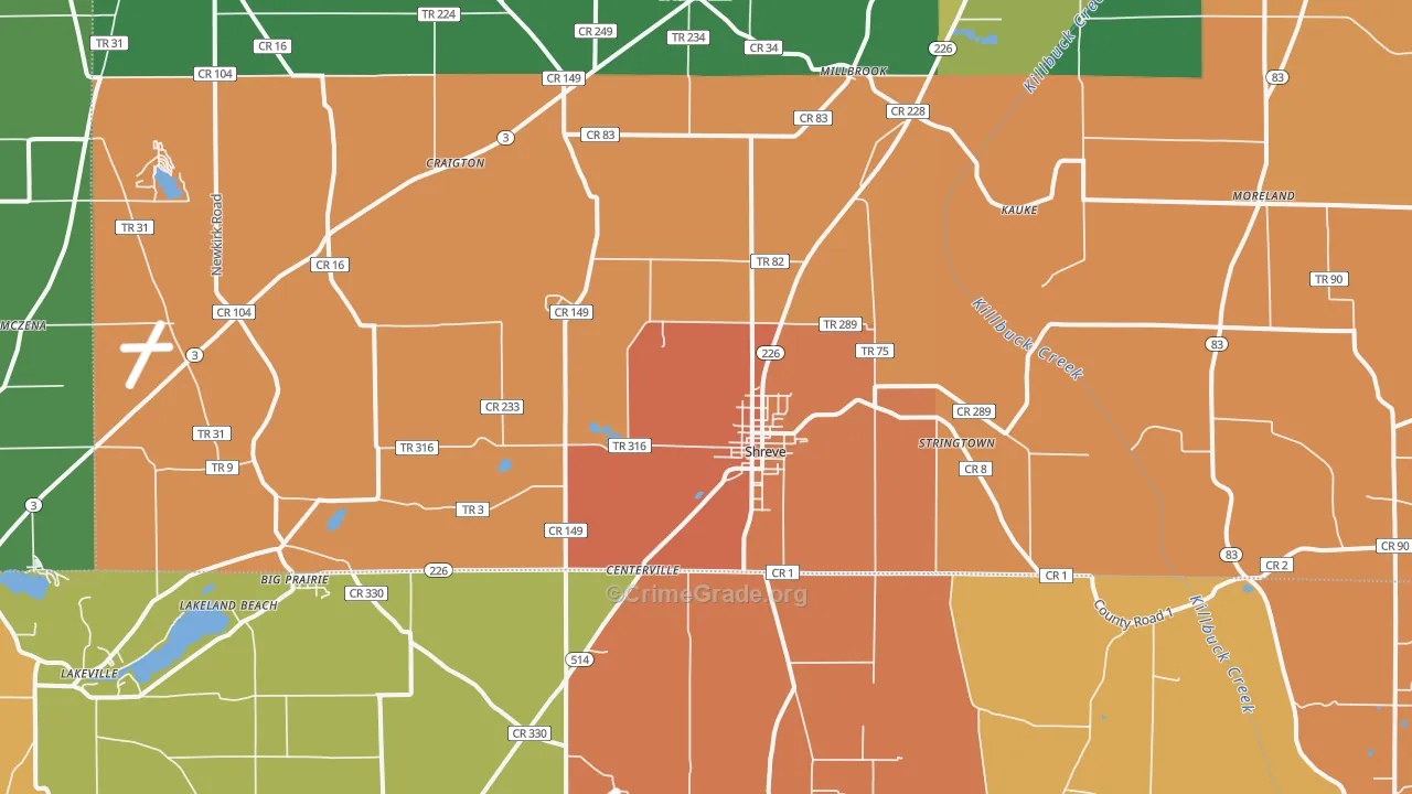 Shreve, OH Map of Assault Rates