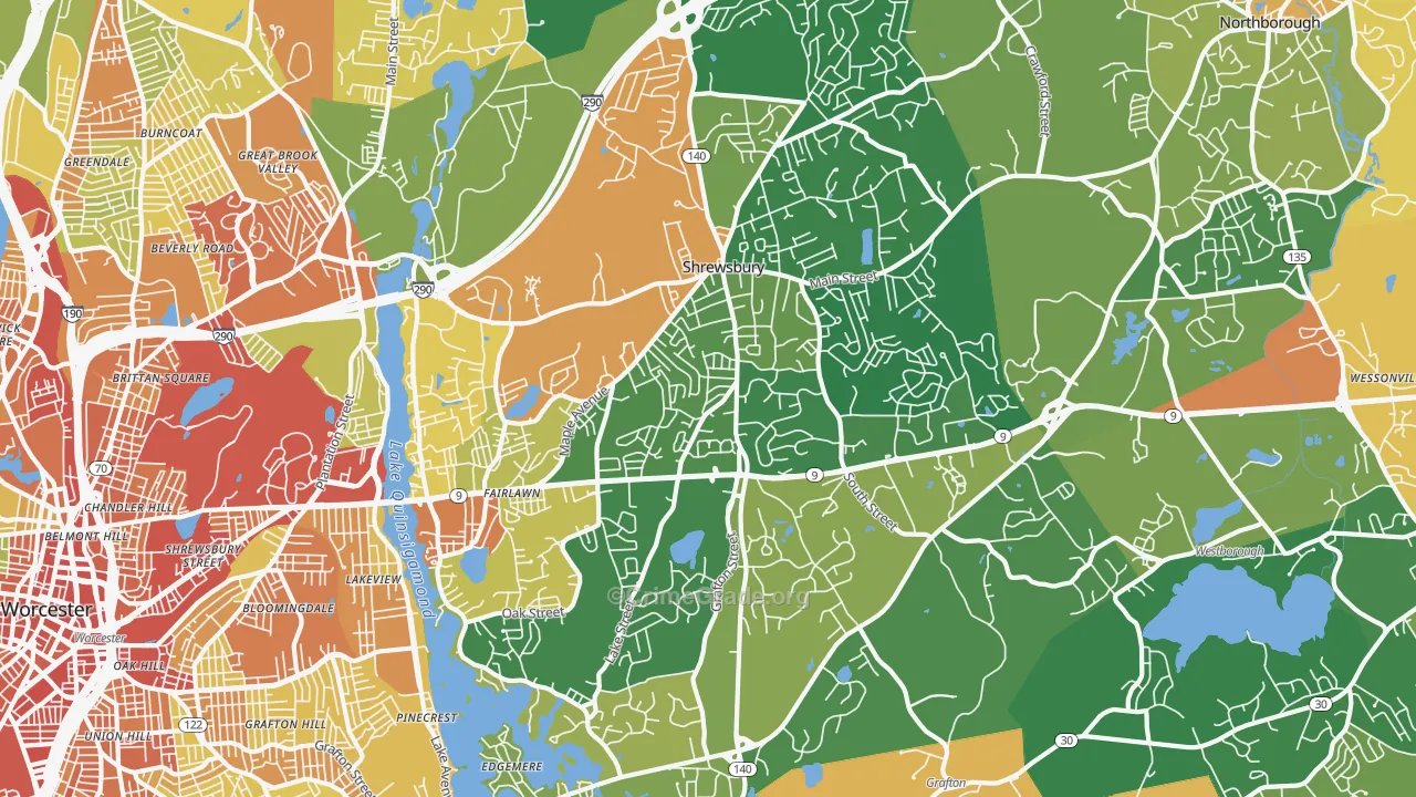 Shrewsbury, MA Map of Assault Rates