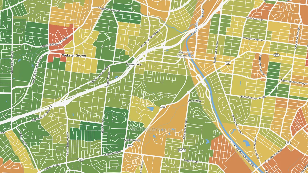 Shrewsbury, MO Map of Assault Rates