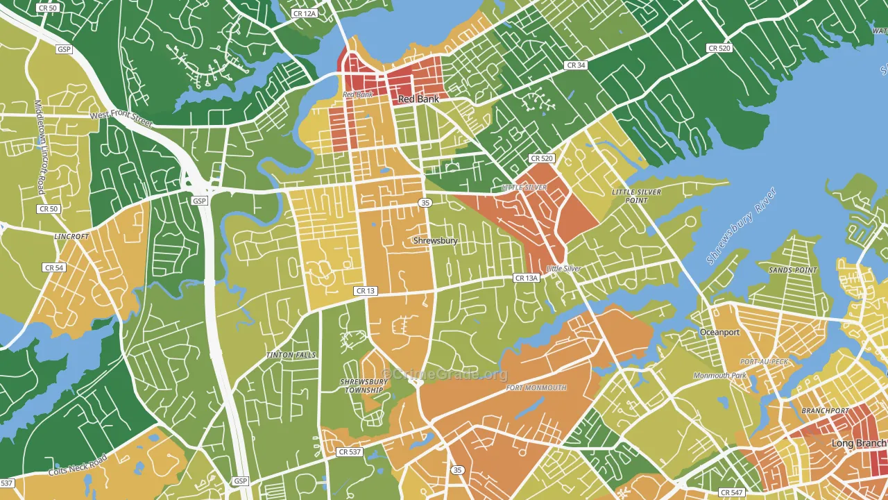 Shrewsbury, NJ Map of Assault Rates